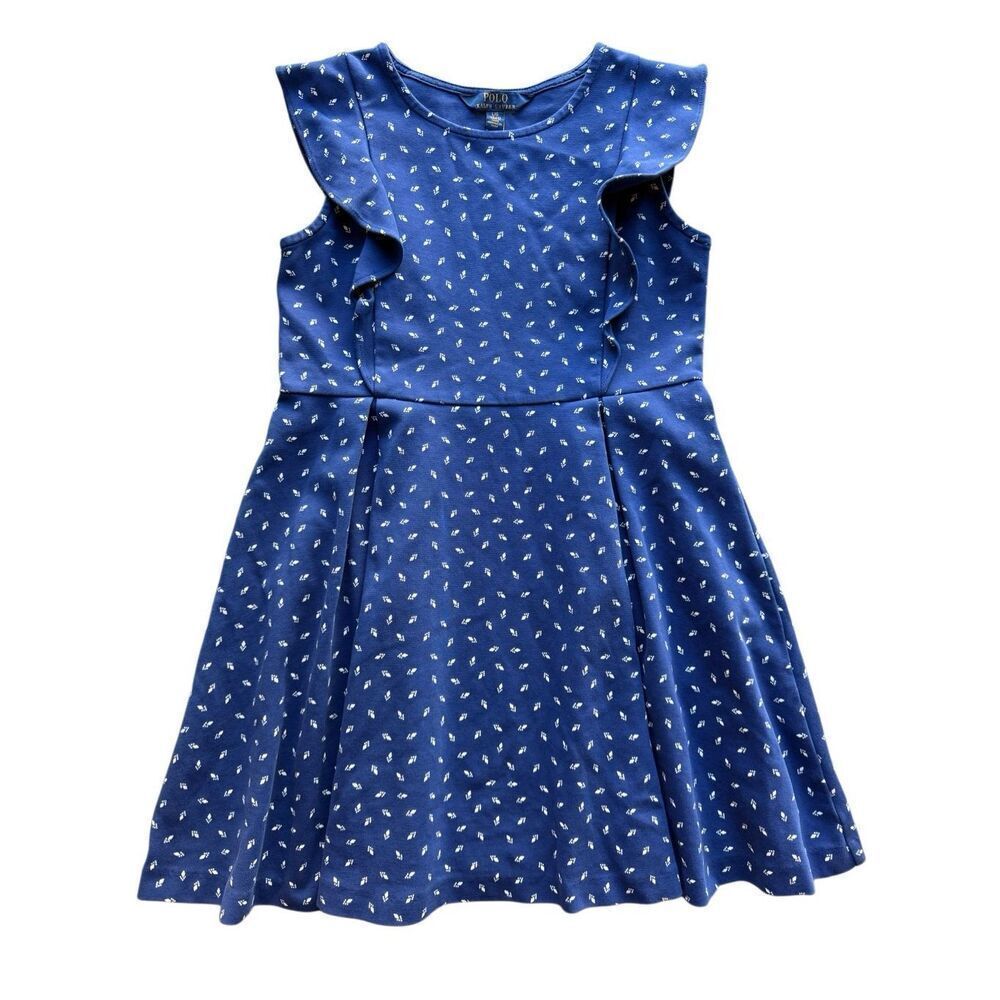 Polo Ralph Lauren Girls Geometric Print Ruffled Ponte Dress Size L/12-14